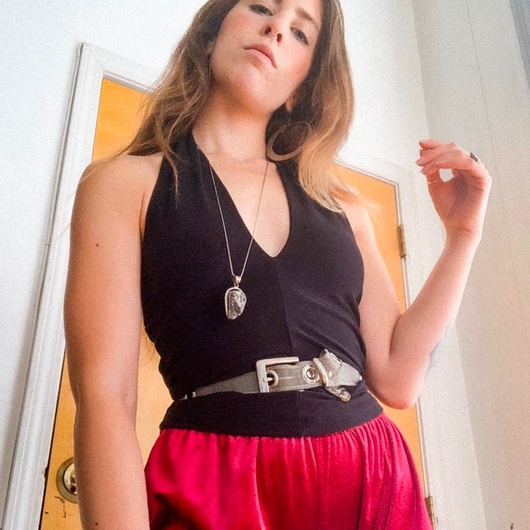 Vintage y2k Ruched Stretchy Tie Halter Top - Picture 4 of 4